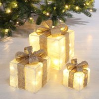 Led Geschenkboxen mit Timer 3er Set - creme - Weihnachts Deko Boxen warm weiß beleuchtet Batterie betrieben mit Timer von SPETEBO