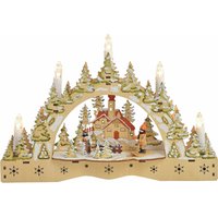 Led Holz Schwibbogen 'Winterlandschaft' - 35 cm - Weihnachts Dorf Szene mit 5 led Kerzen beleuchtet von SPETEBO