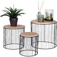 Metall Pflanzenständer im 3er Set - 29 / 24 / 19 cm - kleine Deko Blumenhocker mit Holz Ablage von SPETEBO