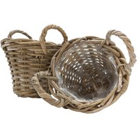 Weide Pflanzkorb 2er Set grau - 20 cm / mini - Holz Blumenkorb mit Henkel - Natur Garten Deko Rattan Blumentopf von SPETEBO