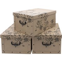 3er Set Aufbewahrungsbox mit Deckel 51 x 37 cm - Braun mit Blumenmuster - Stapelbox aus Pappe mit Griffen 45 Liter - Organizer Storage Box Allzweck von SPETEBO