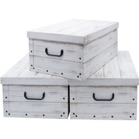 3er Set Aufbewahrungsbox mit Deckel 51 x 37 cm - Holzoptik weiß - Stapelbox aus Pappe mit Griffen 45 Liter - Organizer Storage Box Allzweck Spielzeug von SPETEBO