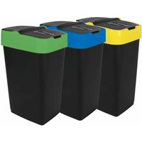Spetebo - Abfalleimer mit Schwingdeckel - 3er Set / 35 Liter - Abfall Sammler Behälter Mülleimer grün gelb blau von SPETEBO