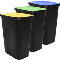 Abfalleimer schwarz mit farbigem Klappdeckel 3er Set - 35 L - Mülltrennsystem für Kunststoff Biomüll Altpapier von SPETEBO