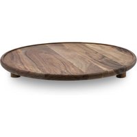 Akazienholz Servierplatte groß lebensmittelecht - 37 cm - XL Massivholz Servierteller auf Füßen rund natur von SPETEBO