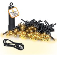 Akku Lichterkette per USB aufladbar bis 10 Tage Leuchtdauer mit Timer - 200 LED auf 15m - Außen Dekolicht warm weiß mit 8 Funktionen von SPETEBO
