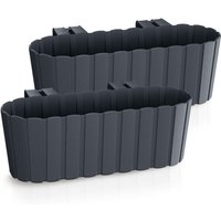 Balkon Blumenkasten mit Halterung 39 x 13 cm - 2er Set - Kunststoff Geländer Pflanztopf in anthrazit - Garten Blumentopf Pflanzkasten zum Einhängen von SPETEBO