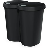 Duo Mülleimer 40 Liter schwarz mit Push Deckel - 2x 20 L - Kunststoff Doppel Abfalleimer mit Klappverschluss von SPETEBO
