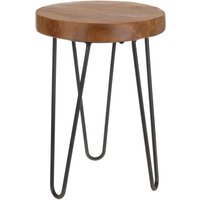 Spetebo - Teak Holz Hocker 42 cm - Massivholz Sitzhocker Metall Blumenhocker Blumenständer von SPETEBO