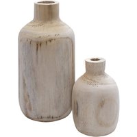 Holz Blumenvase 2er Set mit bauchiger Form - je 1x 18 cm und 28 cm - Flasche Holzvase naturbelassen - Tischdeko Fensterdeko für Kunstpflanzen und von SPETEBO