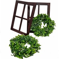 2er Set Holz Fensterrahmen mit Mistelkranz - shabby weiß - Holzrahmen mit künstlichem Grünkranz 2er Set Holz Fensterrahmen mit Mistelkranz - shabby weiß - Holzrahmen mit künstlichem Grünkranz von SPETEBO