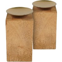 Holz Kerzenhalter 15 cm mit Metall Kerzenteller - 2er Set - Kerzenständer für Stumpen- und Kugel-Kerzen - Tisch Kerzenleuchter Landhaus Deko Holz Kerzenhalter 15 cm mit Metall Kerzenteller - 2er Set - Kerzenständer für Stumpen- und Kugel-Kerzen - Tisch Kerzenleuchter Landhaus Deko von SPETEBO