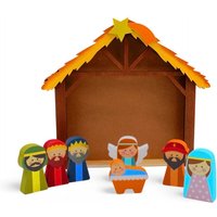 Holzkrippe bunt für Spiel und Dekoration - 8 teilig - Kinderkrippe mit Stall und 7 Holzfiguren von SPETEBO