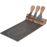 Spetebo - Käseplatte Set aus Schiefer und Bambus 4-teilig - 30 x 15 cm - Servierplatte inklusive Besteck und Magnet Halterung - Schieferplatte Spetebo - Käseplatte Set aus Schiefer und Bambus 4-teilig - 30 x 15 cm - Servierplatte inklusive Besteck und Magnet Halterung - Schieferplatte von SPETEBO