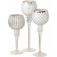 Spetebo - Kerzenglas 3er Set - weiß Silber - Edler Glaskelch für Teelichter - Windlicht Kerzen Ständer Leuchter Halter Langstielig von SPETEBO