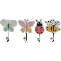 Kinder Kleiderhaken mit Tier Motiven - 4er Set - Holz Wand Garderobe Kindergarderobe Garderobenhaken Schmetterling Biene Marienkäfer von SPETEBO