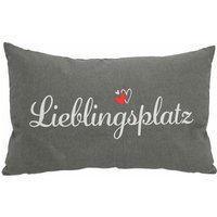 Kissen Lieblingsplatz grau - 50x30 cm - Deko Couch Sofa Zier Kuschel Kissen Herz von SPETEBO