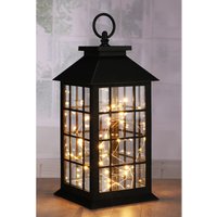 Spetebo - Kunststoff Laterne in schwarz mit 30 led - mit Timer - Batterie betrieben Deko Leuchte Tisch Lampe Draht Lichterkette warmweiß von SPETEBO