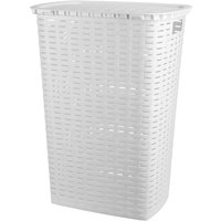 Spetebo - Kunststoff Wäschekorb in Rattan Optik 53 Liter - weiß - Wäschebox mit Deckel und Tragegriffen - Wäschetruhe Wäschesammler Wäschetonne mit von SPETEBO