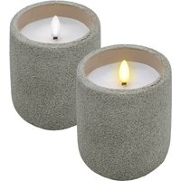 LED Kerze im Keramik Becher mit Beton Optik 10 x 9 cm - 2er Set - Dekokerze Batterie betrieben mit Timer Funktion von SPETEBO