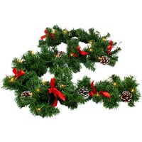 Led Tannengirlande grün mit Zapfen und Schleifen warm weiß beleuchtet - 274 cm mit 50 led - Weihnachtsgirlande Batterie betrieben mit Timer - Deko von SPETEBO
