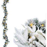 LED Tannengirlande mit Schnee und Blumen warm weiß beleuchtet - 183 cm mit 35 LED - Weihnachtsgirlande Batterie betrieben mit Timer - Deko von SPETEBO
