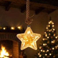 Led Glas Weihnachtsstern silber zum Hängen mit Timer - ø 20 cm - Stern Dekohänger warm weiß beleuchtet Batterie betrieben von SPETEBO