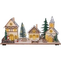 Led Holz Weihnachts Dorf Szene - 34 x 16 cm - Tischdeko Winterstadt beleuchtet - Weihnachtsszene Tischdekoration Weihnachtsdeko beleuchtet von SPETEBO