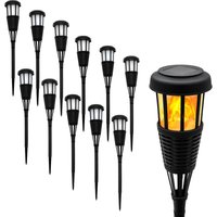 Spetebo - led Solar Gartenfackel in Rattan Optik - 12er Set - Solarleuchte 48 x 10 cm mit Flackereffekt von SPETEBO