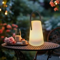 Spetebo - led Tischlampe mit Lederband konisch rund - 20 x 14 cm - Garten Tisch Leuchte mit Timer von SPETEBO