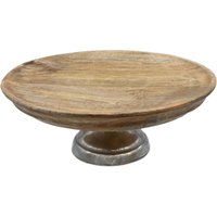 Spetebo - Mango Deko Teller mit Fuß aus Aluminium - ø 30 cm - Holz Servierständer mit Metall Standfuß - Etagenständer Tortenplatte Obstteller von SPETEBO