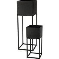 Metall Blumentopf Ständer 2er Set schwarz für Außen - 58 / 37 cm - Garten Pflanzsäule mit integriertem Übertopf - Blumenhocker Blumentreppe von SPETEBO