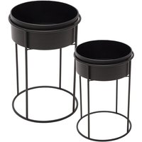 Metall Blumentopf Ständer 2er Set schwarz für Innen - 28 und 22 cm - Pflanzsäule mit Übertopf - Blumenhocker Blumentreppe Pflanzenständer Topf Halter von SPETEBO