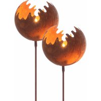 Spetebo - Metall Gartenstecker Naturrost Feuerball - 2er Set / klein - Rost Windlicht mit Erdspieß ca. 77 x ø 11 cm von SPETEBO