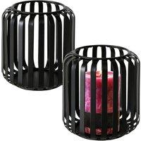 Metall Gitter Windlicht schwarz 12 x 10 cm - 2er Set - Eleganter Tisch Kerzenhalter rund von SPETEBO