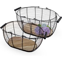 Spetebo - Metall Gitterkorb schwarz mit Holzboden 2er Set - 40 und 34 cm - Deko Drahtkorb mit Tragegriffen aus Holz Spetebo - Metall Gitterkorb schwarz mit Holzboden 2er Set - 40 und 34 cm - Deko Drahtkorb mit Tragegriffen aus Holz von SPETEBO