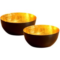 Metall Kerzenhalter 13 cm - 2er Set - schwarz matt / innen gold - Schale im orientalischen Design - Tisch Deko Kerzen Halter Lichtschale marokkanisch von SPETEBO