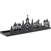 Metall Kerzentablett Häuserzeile schwarz - 35 x 10 cm - Deko Tablett mit Weihnachtsdorf Silhouette - Weihnachten Advent Winterstadt Kerzen Brett von SPETEBO