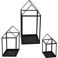 Metall Laterne in Haus Form schwarz 3er Set - 45 / 33 / 23 cm - Deko Windlicht zum Hinstellen - Kerzenhalter Kerzenständer industiral modern von SPETEBO