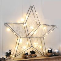 Metall Weihnachtsstern in silber mit Timer - 40 LED / 30 cm - LED Tischdeko Fensterdeko Weihnachten Advent Winter Batterie betrieben von SPETEBO