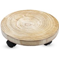 Pflanzentrolley aus Baumscheibe massiv - 30 cm - Holz Blumentopf Unterteller rund mit 4 Rollen von SPETEBO