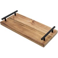 Serviertablett aus Akazienholz mit Griffen lebensmittelecht - 37 x 17 cm - Holz Kerzenbrett rechteckig mit Metall Tragegriffen in schwarz Serviertablett aus Akazienholz mit Griffen lebensmittelecht - 37 x 17 cm - Holz Kerzenbrett rechteckig mit Metall Tragegriffen in schwarz von SPETEBO