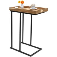 Spetebo - Sofa Beistelltisch in C-Form schwarz – 60 x 45 cm – Deko Tisch mit abnehmbarem Holz Tablett von SPETEBO