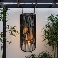 Solar Hängeleuchte in Rattan Optik schwarz mit led Glühbirnen - 47 x 18 cm - Deko Gartenlaterne zum Hängen warm weiß beleuchtet von SPETEBO