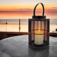 Solar Laterne rund mit Flammeneffekt led Kerze - 23 cm - Gitter Design Gartenleuchte schwarz von SPETEBO