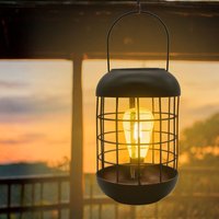 Solar Retro Metall Hängeleuchte schwarz mit led Glühbirne - 26 x 18 cm - Deko Laterne zum Hängen und Stellen warm weiß von SPETEBO