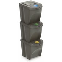 Spetebo - Sortibox Mülleimer mit Deckel 3er Set - 25 l / steingrau - Müll Trennsystem Abfall Trenner stapelbar von SPETEBO