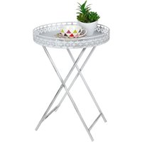 Spetebo - Shabby Chic Beistelltisch mit Tablett - Antik Sofatisch Couchtisch - Metall Blumen Tisch weiß von SPETEBO