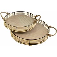 Spetebo - 2er Set Bambus Tablett mit Tragegriffen - 41 / 36 cm - Rattan Optik Deko Küchentablett Badezimmertablett von SPETEBO