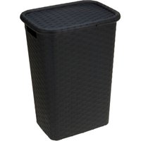 Kunststoff Wäschebox in Flechtoptik 65 Liter - anthrazit - Stand Wäschekorb mit Deckel und Tragegriffen von SPETEBO